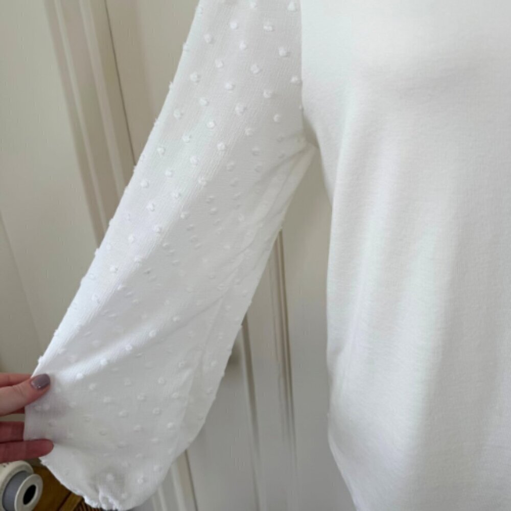 SOJOURN White Sheer Sleeve Swiss Dot Knit Top Size MP - Picture 6 of 11